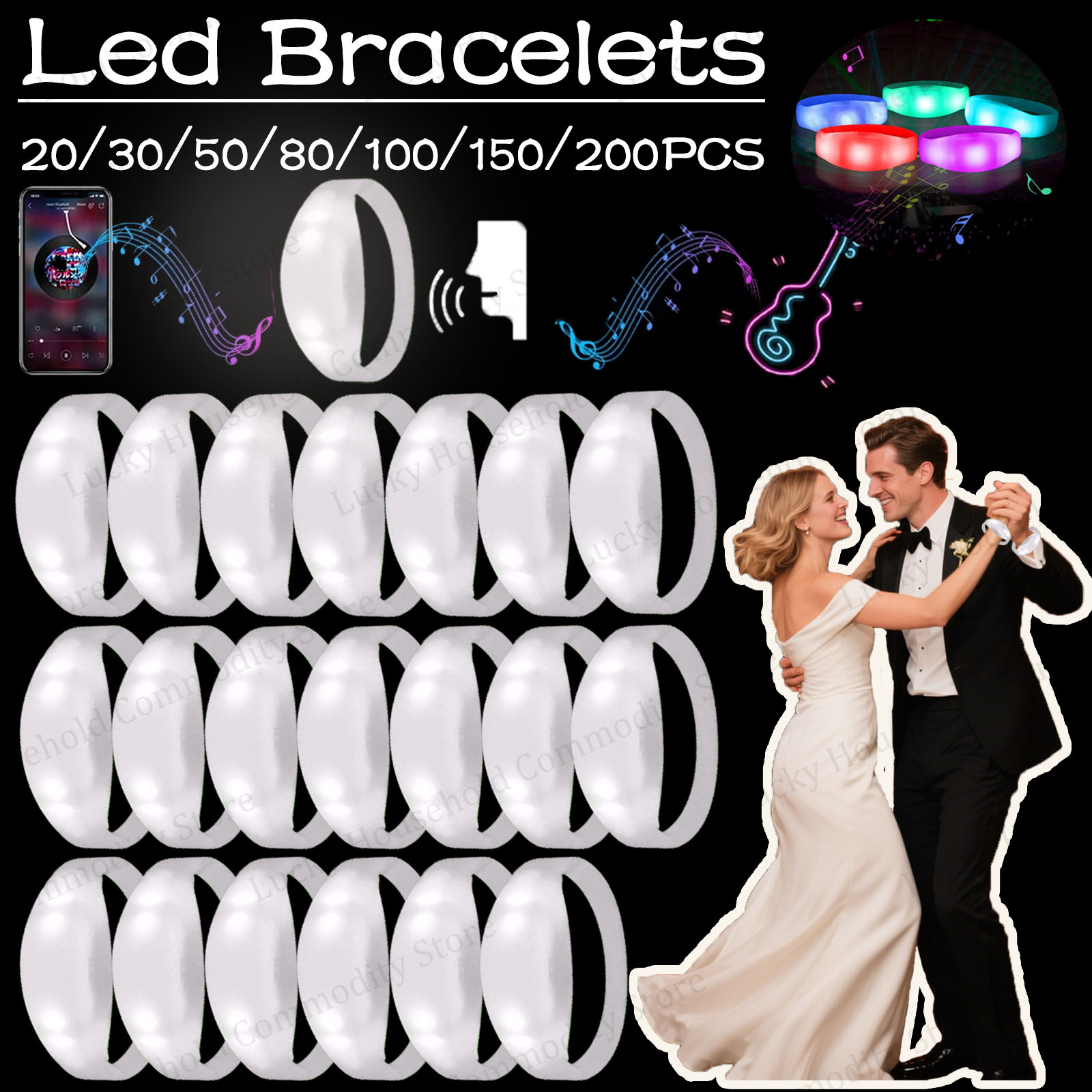 20-100 個音楽 & サウンド起動 LED ブレスレット - Audio Music Dj のレビューと価格